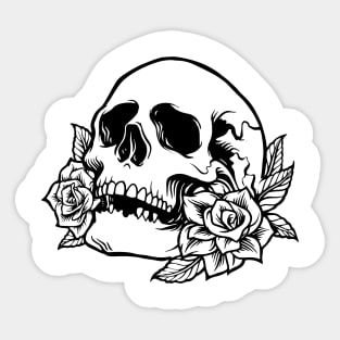 Drawn Skull with Roses Sticker